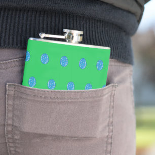 Preppy Blue Pickleballs On A Green Hip Flask