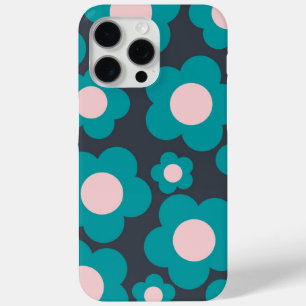 Preppy Blue Pink Hippie Flower Pattern iPhone 15 Pro Max Case