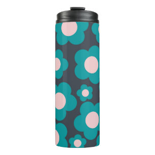 Preppy Blue Pink Hippie Flower Pattern Thermal Tumbler