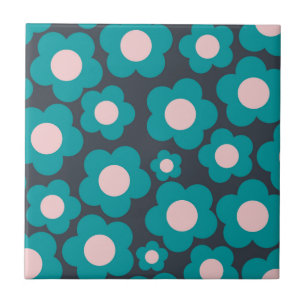 Preppy Blue Pink Hippie Flower Pattern Tile