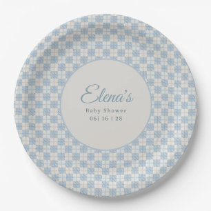 Preppy Blue Plaid Baby Shower Paper Plate