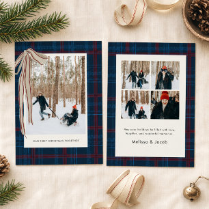 Preppy Blue Red Stripe Our First Christmas Holiday Card
