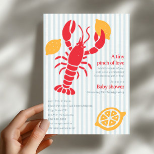 Preppy Blue Seersucker Stripe Lobster Baby Shower Invitation