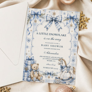 Preppy Blue Snowflake Baby Shower Invitation