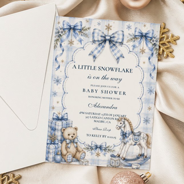 Preppy Blue Snowflake Baby Shower Invitation (Creator Uploaded)