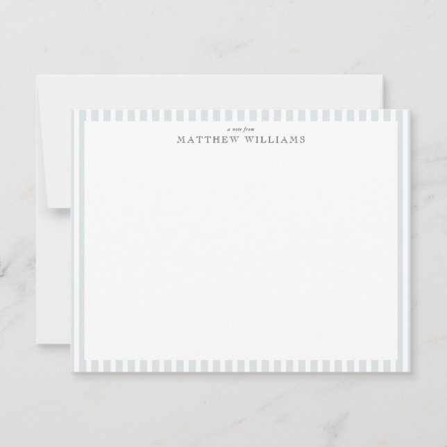 Preppy Blue Stripe Border Note Card (Front)