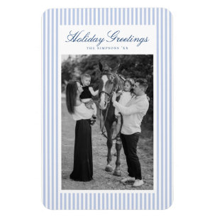 Preppy Blue Stripe Christmas Holiday Photo Magnet