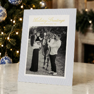 Preppy Blue Stripe Christmas Photo