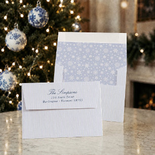 Preppy Blue Stripe Christmas Return Address Envelope
