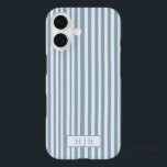 Preppy Blue Stripe Monogram Pretty iPhone 16 Case<br><div class="desc">Preppy Blue Stripe Monogram Initial iPhone 16 Case</div>