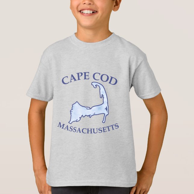 Preppy Blue Striped Cape Cod Silhouette Boy's T-Shirt (Front)