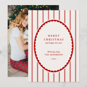 Preppy Blue Stripes Family Photo Christmas Holiday Card