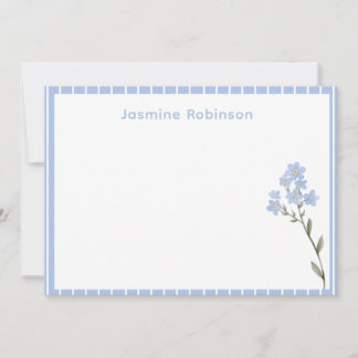 Preppy Blue Stripes with Flower Custom Note Card