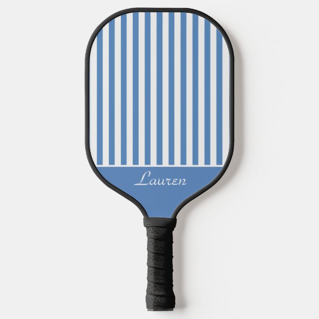 Preppy Blue Stripes with Name Pickleball Paddle (Front)