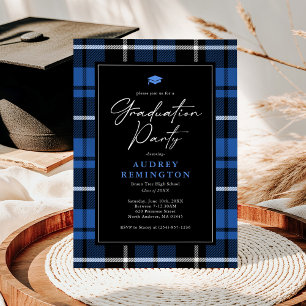 Preppy Blue Tartan Graduation Invitation