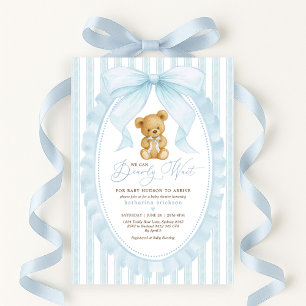 Preppy Blue Teddy Bear Boy Baby Shower Invitation