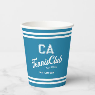 Preppy Blue Tennis Club Custom Crest Party Paper Cups