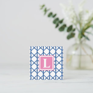 Preppy Blue Trellis Bamboo Pattern Monogram Card