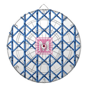 Preppy Blue Trellis Bamboo Pattern Monogram Dartboard