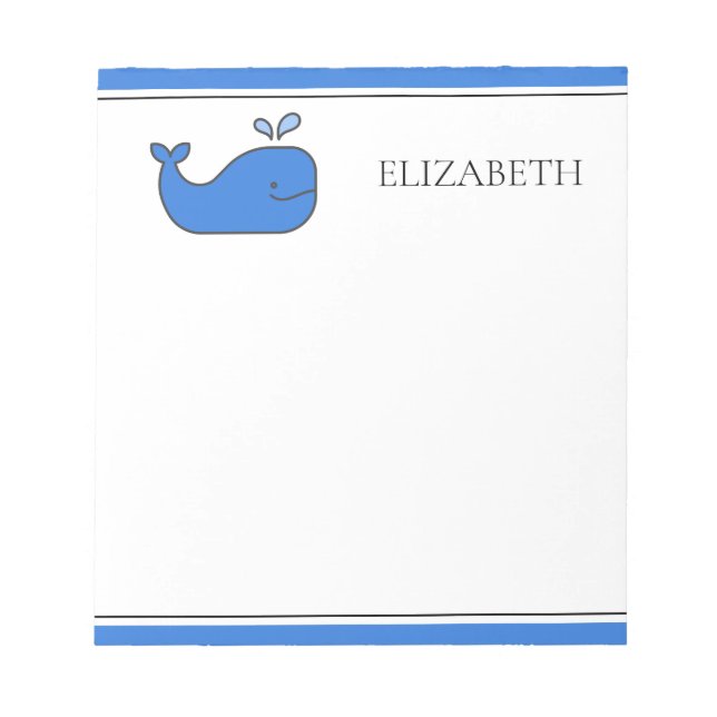 Preppy Blue Whale Personalised Notepad (Front)