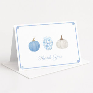 Preppy Blue White Chinoiserie Pumpkins Baby Shower Thank You Card