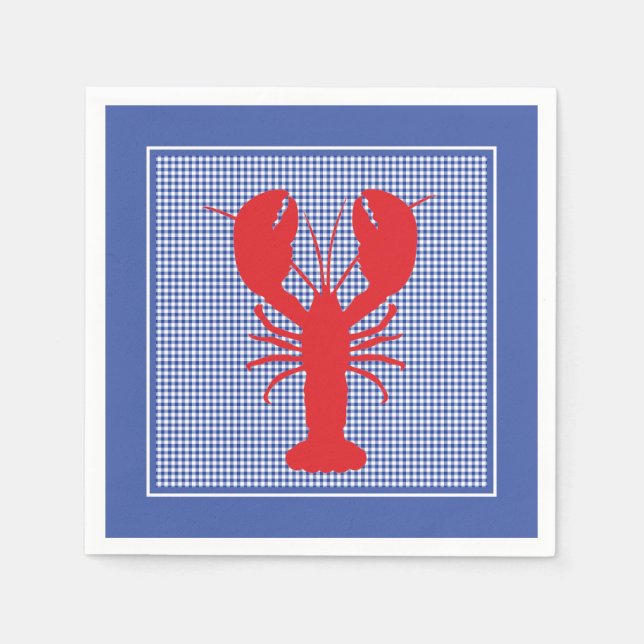 Preppy Blue White Gingham Red Lobster Bake Picnic  Napkin (Front)