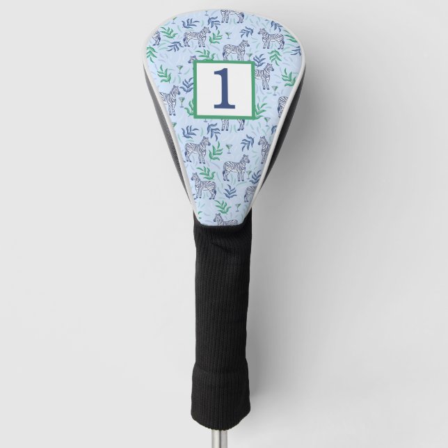 Preppy Blue Zebra Martini Custom Number Golf Head Cover (Front)