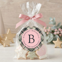 Preppy Blush Pink Plaid Monogram Christmas Holiday