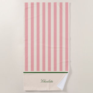 Preppy Blush Pink Stripe Beach Towel