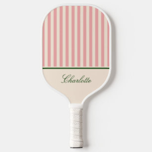 Preppy Blush Pink Stripe Pickleball Paddle