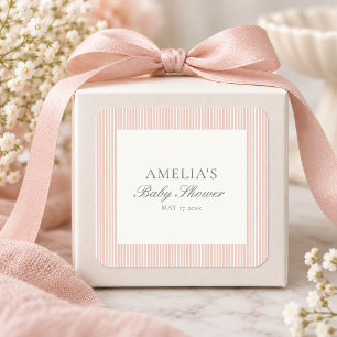Preppy Blush Pink Striped Baby Shower Favour Label