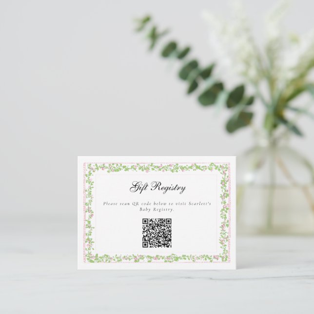 Preppy Botanical Pink Bow Crest Monogram  Enclosure Card (Standing Front)