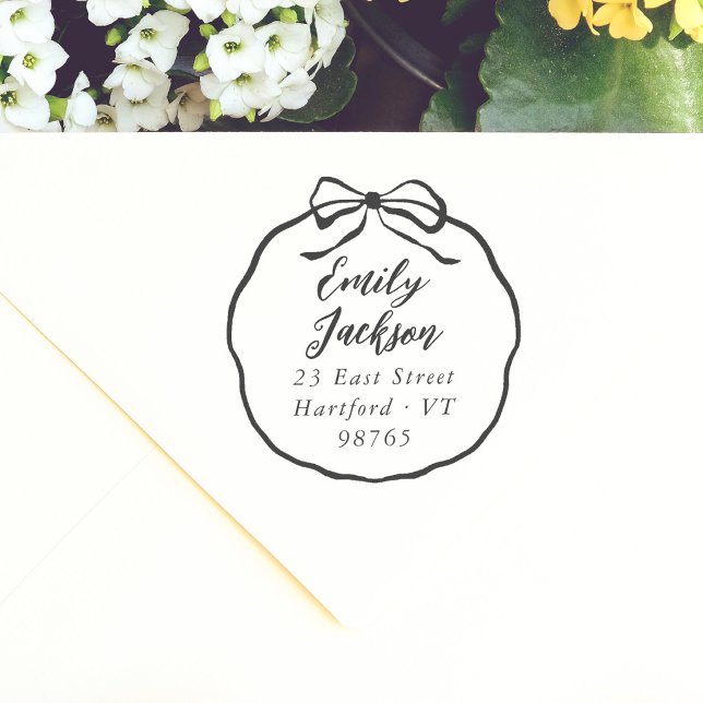 Preppy Bow Coquette Calligraphy Return Address Self-inking Stamp (Creator Uploaded)