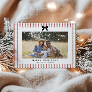 Preppy Bow Crimson Stripe Photo Holiday Card