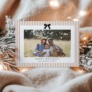 Preppy Bow Gingerbread Stripe Photo Holiday Card