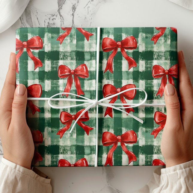 Preppy Bow Plaid Christmas Wrapping Paper (Creator Uploaded)