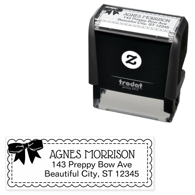 Preppy Bow Scalloped Edges Name & Address Self-inking Stamp (In Situ)