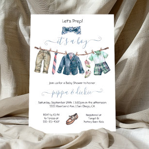 Preppy Boy clothesline Baby Shower Invitation
