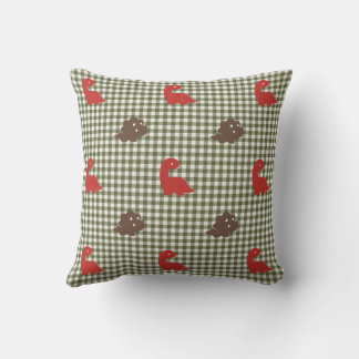 Preppy Boys Dinosaur Gingham Brown Red Army Green Cushion