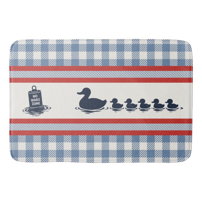 Preppy Boys Duck & Gingham-  Navy Red Smoke Blue Bath Mat (Front)