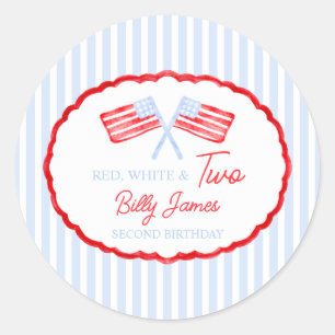 Preppy Boys Red White & Two Patriotic Birthday Classic Round Sticker