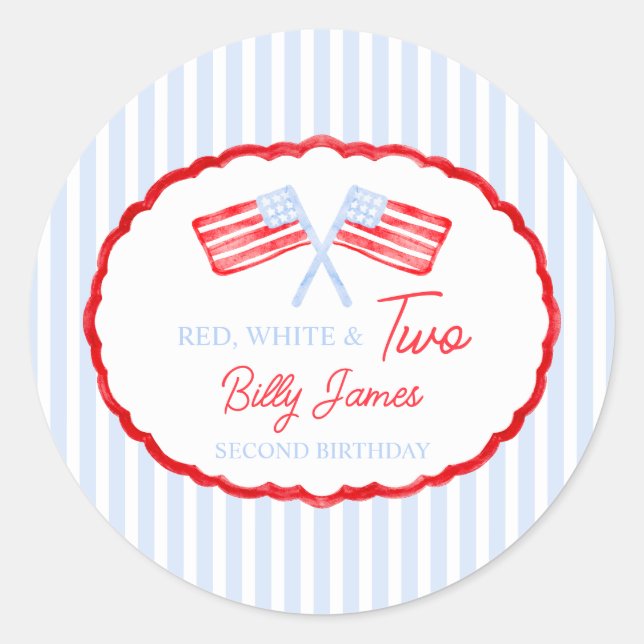 Preppy Boys Red White & Two Patriotic Birthday Classic Round Sticker (Front)