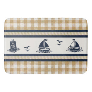 Preppy Boys Sailboat & Gingham - Navy & Khaki Bath Mat