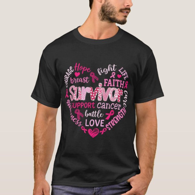 Preppy Breast Cancer Fight Suprt Hope Strength P  T-Shirt (Front)