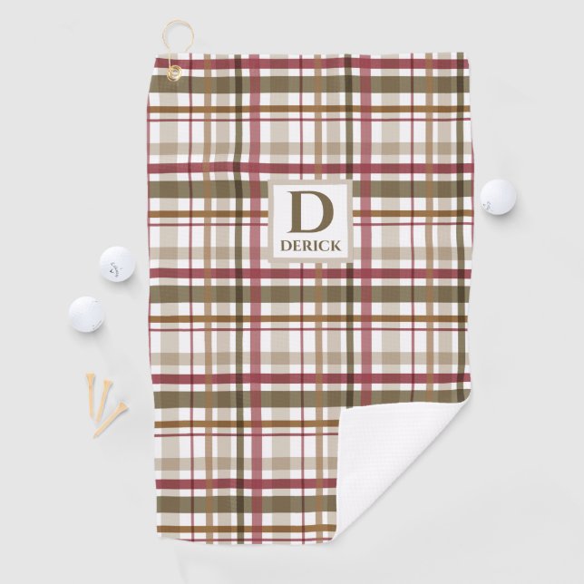 Preppy Brown Plaid Monogram  Golf Towel (InSitu)