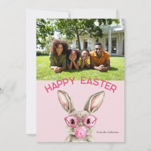 Preppy Bubblegum Bunny Custom Family Photo Easter Holiday Card