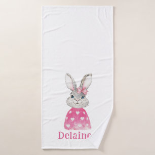 Preppy Bunny Rabbit Pink Heart Bow Custom Bath Towel