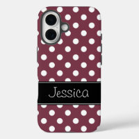 Preppy Burgundy and White Polka Dots Personalised