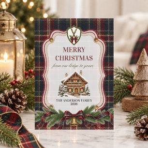 Preppy Burgundy Plaid Après Ski Family Christmas Holiday Card