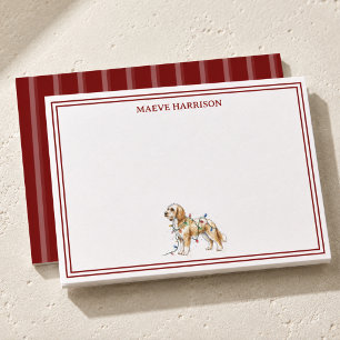 Preppy Burgundy Stripe Christmas Goldendoodle Card